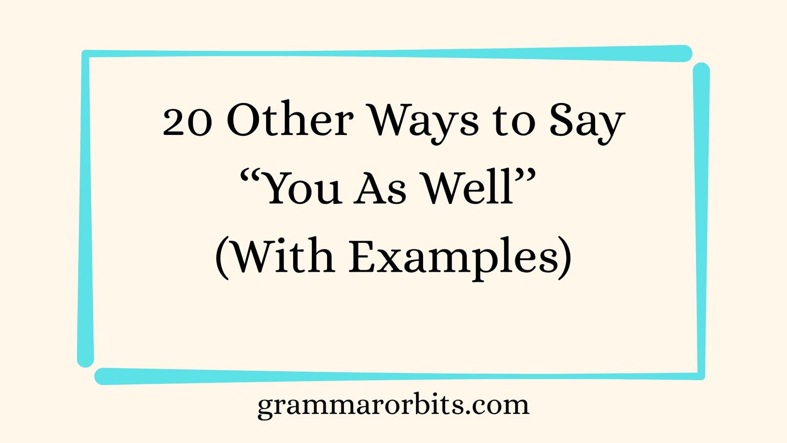 Other Ways to Say ‘‘You As Well’’