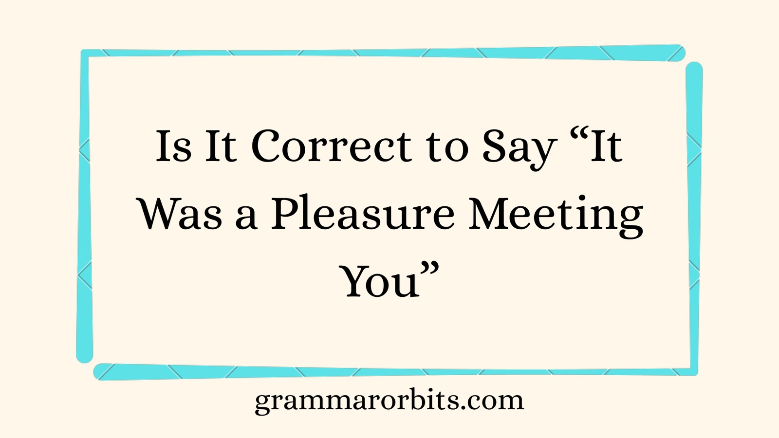 It Was a Pleasure Meeting You